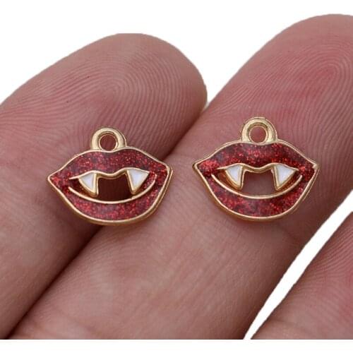 10PCS Gold Color Enamel Red Lips Charm Pendant Jewelry Making Bracelet Necklace DIY Earrings Accessories Craft