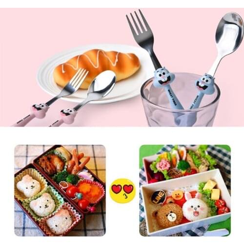 2 Pcs/set Baby Feeding Spoon Fork Cutlery Set Kids Children Cartoon Stainless Steel Tableware