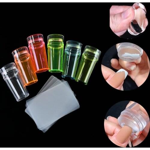 2pc(Nail Stamper+Scraper)Kits Neon French Nail/DIY Flower Tools Jelly Print Silicone Transfer Decal Template Stamping YZ010