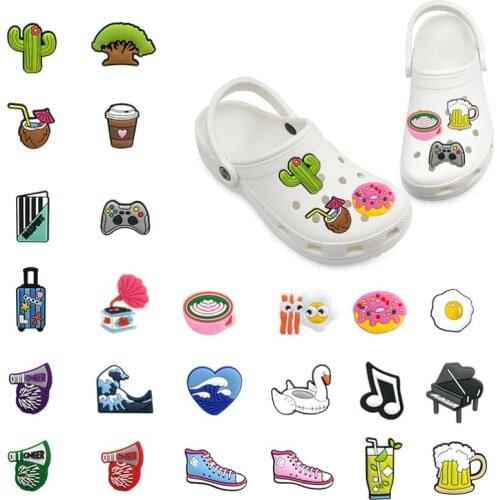 24pcs/lot Hot Cactus Coconut PVC Shoe Charms fit Croc Accessories Cheer Shoe Decorations Beer Coffee Jibz fit Bracelet Xmas Gift