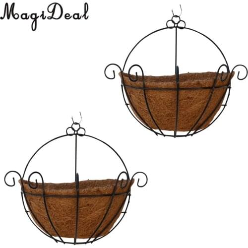 2pcs Coconut Half Round flowerpot Hanging Pots Window Rattan Decorative 12in