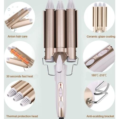 3 Barrels Ceramic Hair Waver Curling Curler Iron Roller Wand Hair Styling Tool with Adjustable Temperature for Women Girls 28mm
