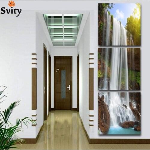 3 Panel Modern Waterfull Painting Picture Landscape Painting Canvas Art For Living Room No Frame Giveaways wall sticker