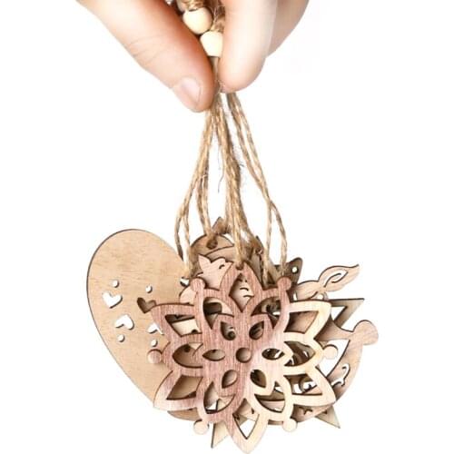 6pcs/set Wooden Merry Christmas Tree Ornaments DIY Hollow Snowflake Horse Pentagram Craft Party Decor for Home New Year Dropship
