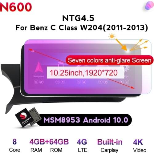 1920*720 Anti-glare screen Wireless carplay Android 10 car multimedia player for Mercedes benz C Class W204 C350 C250 2011-2013