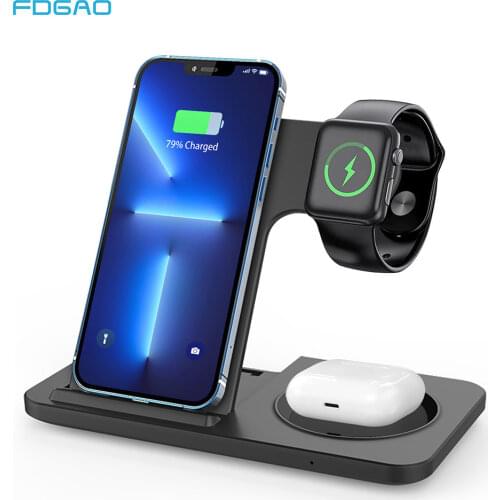 Fast Charging Stand 3 In 1 15W Magnetic Wireless Charger Station For IPhone 12 Pro Max Mini Airpods Pro Apple Watch 6 SE 5 4 3 2