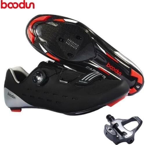 BOODUN New Road Cycling Shoes Carbon Fiber Self-Locking Ultralight Breathable Wear Non-slip professional Bicycle Racing Shoes