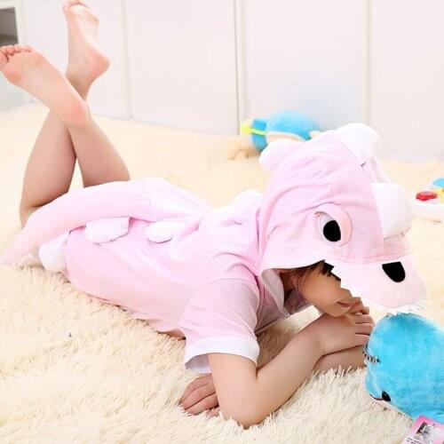 Children Kids Short Sleeve Animal Costume Cosplay Dinosaur Summer Anime Hooded Onesie Cartoon Jumpsuit Boy Girl Cotton Pajama