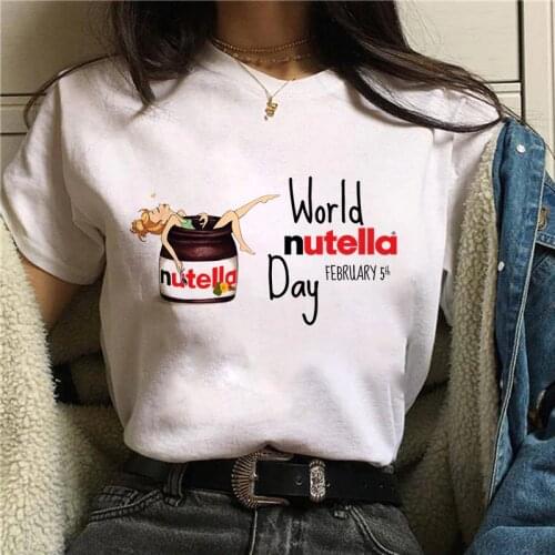 Womens T-shirt Ulzzang Harajuku T Shirt Nutella Cartoon Tshirt O-neck Short Sleeve Summer T-shirt Funny Tshirt Printed Oversize
