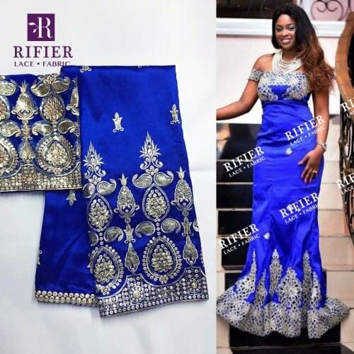 Indian George Lace Fabric with 2yards Tulle Lace indian raw silk George with 2yards net lace for African Wedding Nigeria Wedding