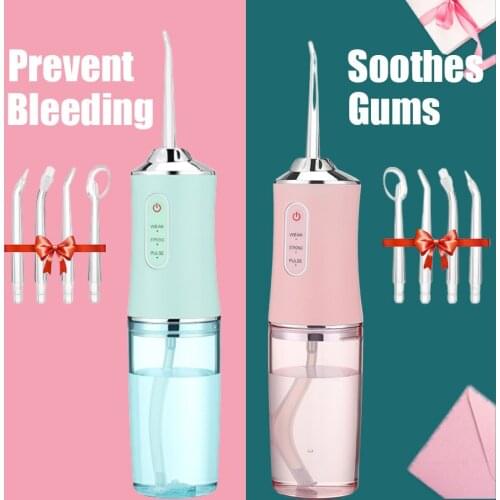 Portable Oral Irrigator 220ML Water Tank Water Flosser 4 Replaceable Jet Tips Teeth Cleaner for Home and Travel