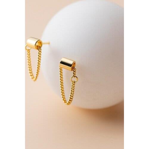 KAMIRA Real 925 Sterling Silver Behomian Geometric Link Chain Tassel Stud Earrings for Women Teen Simple Cuban Jewelry Charm Hot