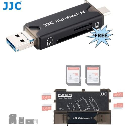 JJC 6 Slots Durable Memory Card Case Holder Storage Box for 2 SD SDHC SDXC Cards 4 MSD Micro SD Cards with 1 USB 3.0 Card Reader