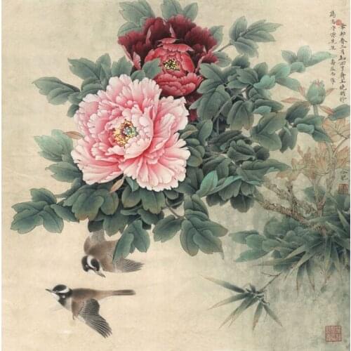 Chinese bird lovers peony flower scenery oil painting canvas printings printed on canvas home wall art decoration picture