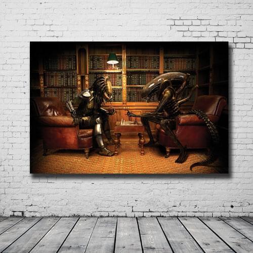 Classic Sci-Fi Thriller Movie Alien Vs. Predator Play Chess HD Print Canvas Painting Living Room Bedroom Decoration Painting