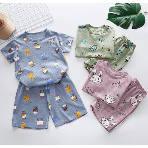 Summer Kids pajamas Clothing sets Childrens clothing pajama sets boy sets girl sets Thin type of mesh 2PCS Outfits Cotton sets