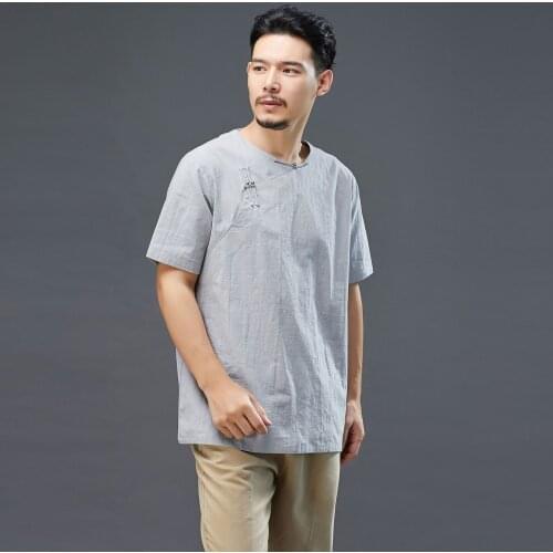 Summer men yoga shirt linen loose quickly dry sweatshirt tai chi jogger fitness workout running casual exercise shirt sportswear