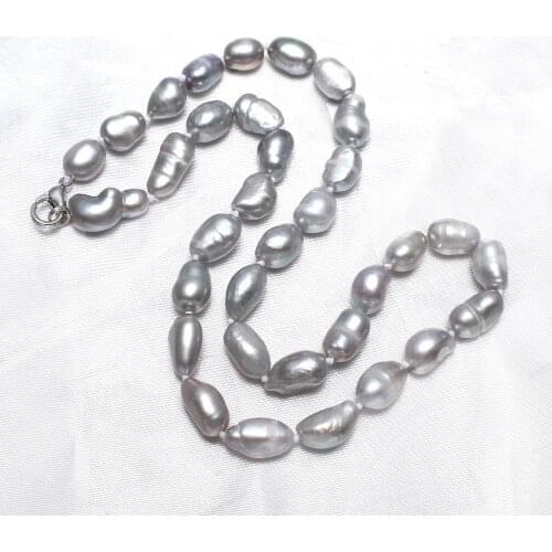 YYW Fashion Jewelry 100% Natural Freshwater Pearl Necklace Crystal Thread grey 8-9mm Pearl Long Necklace For Women Wedding Gift