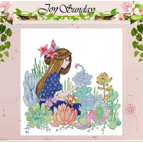 Enjoy Flower Girl Painting Counted 11CT 14CT Cross Stitch Sets DIY Chinese Cross-stitch Kits Embroidery Needlework Home Decor