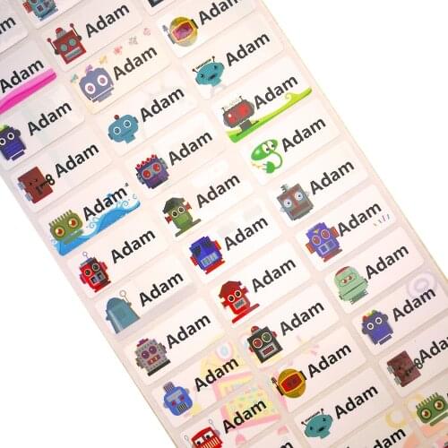 Custom Name Sticker Cute Cartoon Robot Children Stickers Waterproof Personal Tag Label Scrapbook School Stationery Sticker
