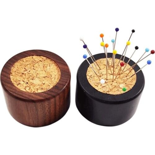 Wood Cork Pin Cushions Brown Black Round High Quality Sewing Pincushion Needle Pad Safety Storage Pin Holder Sewing Supplies