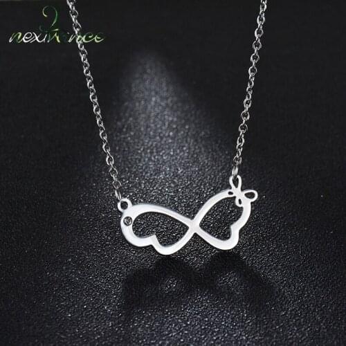 Nextvance Rhinestone Infinity Butterfly Pendant Neckalce Two Heart Small Bow Knot Link Chain Necklaces for Girlfriend Gift