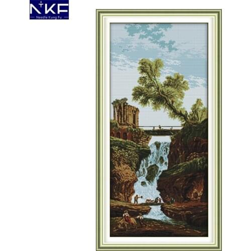 NKF Waterfall Chinese Cross Stitch Pattern 14CT 11CT DIY Kits Needlework Embroidery Cross Stitch Sets for Home Decor