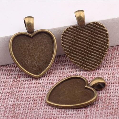Onwear 10pcs 25mm heart cameo cabochon setting antique bronze pendant base trays diy jewelry bezel findings