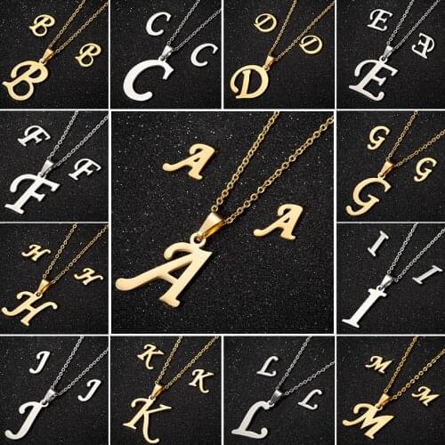 Gold Initial Letter Necklace for Women A-Z Alphabet Pendant Stainless Steel Chain Necklaces Punk Jewelry Christmas Bijoux Femme