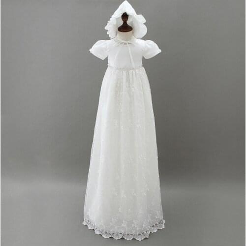 HAPPYPLUS Ivory Princess Gown Baby Girl Christening Dresses Floor-length Long Dress for Baby Shower Baptism Dress for Baby Girls