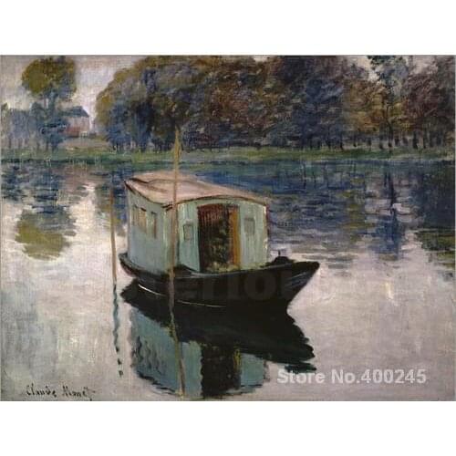 Christmas Gift art on Canvas The Studio Boat by Claude Monet Painting High Quality Handmade