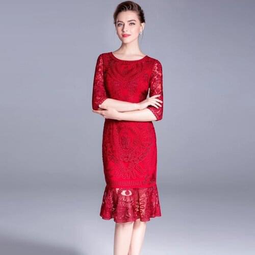 Mermaid 5XL Spring Summer 2021 Womens Luxury Flower Embroidery Red/Pink /Navy Blue Trumpet Long Plus Size Dress