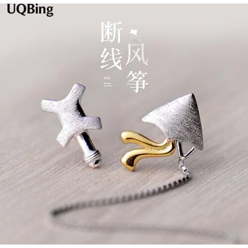 Wholesale Silver Color Asymmetry Kite Stud Earrings Pendientes Plata Brincos