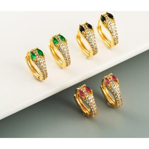 New Fashion Snake Two Tone Hoop Earrings Shiny Crystal Zircon Stone Inlay Huggies Charming Ear Piercing Jewelry For Women Gifts