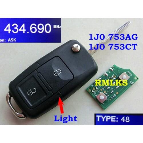 RMLKS Flip Folding Remote Key Fob 433MHz ID48 Chips Fit For VW Bora Golf Passat Polo Transporter 1J0 959 753 AG 1J0959 753CT
