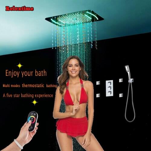 Crystal quart Light LED Ceiling Shower Head Rain Waterfall Bathroom Concealed Thermostatic Shower Panel Mixer Faucet massage Jet