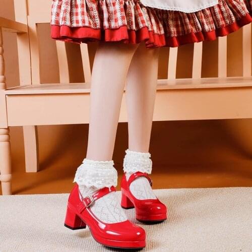 Sweet Lolita Girls Red Black Buckle Decoration Casual Mary Janes Platform Shoes Women Gothic Anime Shoes cute shoes girls shoes
