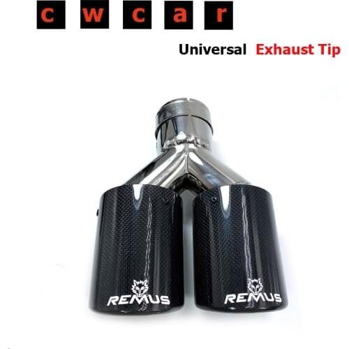 Glossy Carbon Fiber Styling Remus Logo Stainless Steel Universal Dual Exhaust Pipe Muffler Car Accessories Modification