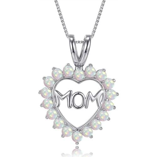 Vintage Love Heart Pendant Necklace White Round Small Opal Mom Necklaces For Women Fashion Rose Gold Silver Color Chain Necklace