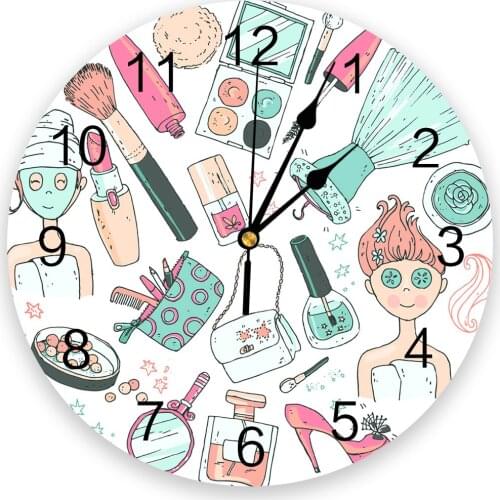 Woman Cosmetics Nail Polish Wall Clock Round Style Fashion Modern Design Wall Clock Home Living Room Bedroom Decoration