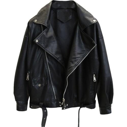 2020 New Women Autumn Zipper Soft Leather Jackets Female Black Loose Lady PU Leather Jackets Fashion Short Faux Leather Coat