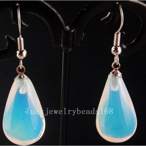 Free Shipping Women Fashion Jewelry 13x25mm Opalite Opal Water Drop Beads Dangle Earring Pair C4138