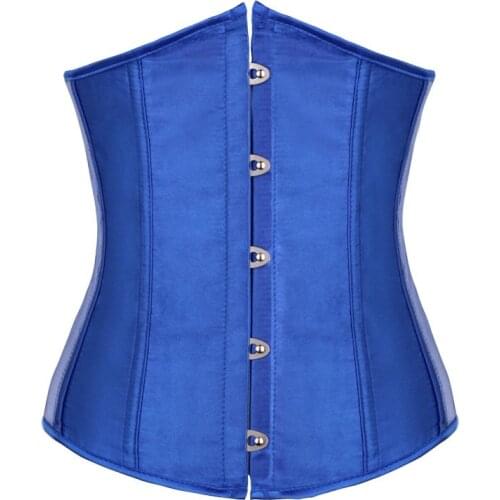 Women Waist Trainer Corsets Short Torso Satin Underbust Corset Body Slimming Shaper Belt Sexy Lace Up Bustier Corsets Top Blue