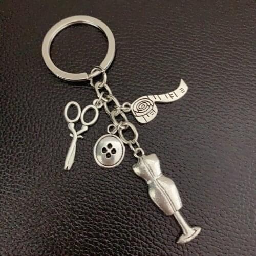 1Pc Sewing Machine Scissors Tape Measure Keychain Making Clothing Designer Keyring Gift Jewlry Accessories