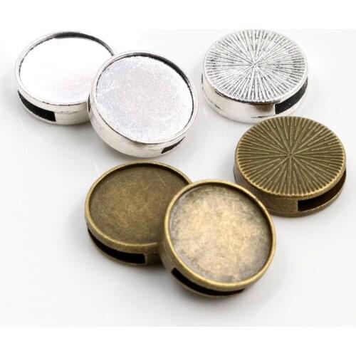 10pcs 14mm 16mm 18mm Inner Size Antique Bronze And Silver Plated Hole Beads Style Cabochon Base Cameo Setting Charms Pendant