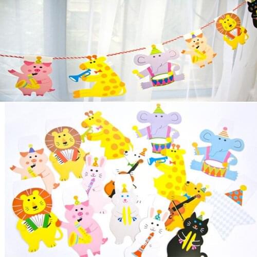 15Pcs/Lot Animal Garland Striped Paper Party Supplies Family Cartoon Banner Home Decor Birthday Party Supplies For kids HG0360