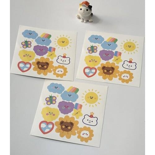 2 Sheets Cute Sunflower Bear Decor Stickers Scrapbooking Material Planner Bullet Journal Craft Kawaii Stationery School Supplies
