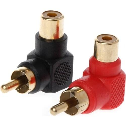 2Pcs/Set RCA Connector Plug Adapters Male to Female 90 Degree Right Angle M/F Gold Plated Connector