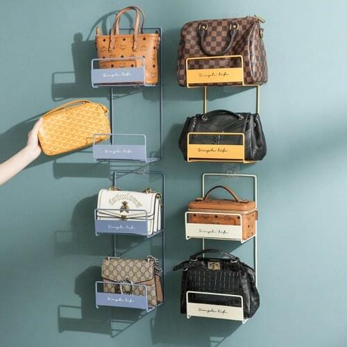 2 Layers Iron Bag Storage Rack 4 Color Multifunctional Shoe Bag Organizer Hangers for Wardrobe Closet Door Living Room Organizer