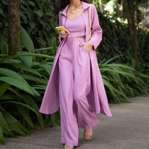 2021 Casual Long jacket Pants and Crop Top Three Piece Set Women Elegant Smock Office Lady Trousers Vest Suits Womens Outfits